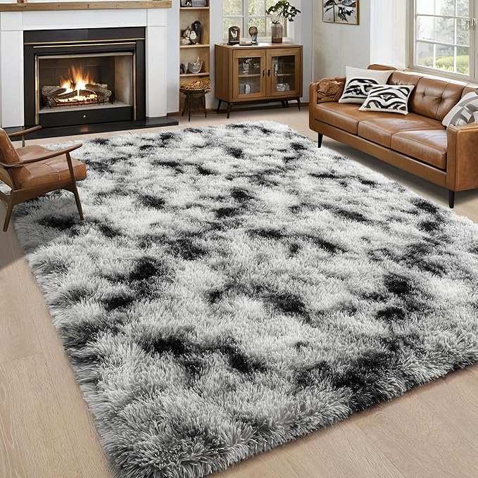 Noahas Large Fluffy 5x8 Area Rugs for Living Room Bedroom,Fuzzy Black and White Thick Shag Throw Rug,Big Soft Shaggy Bedside Non-Slip Plush Dorm Nursery Kids Carpet