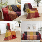 Bohemian Throw Blanket Hippie Chenille Jacquard Tassels Soft Chair Cover for Bed Couch Decorative Boho Throw Blankets - Colorful Tribal Pattern