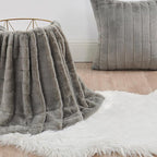 Striped Throw Blanket and Pillow Covers Set (No Inserts) for Couch and Bed, Plush Warm Lightweight Fuzzy Faux Fur Blanket for All Seasons (60" x 80", Gray)