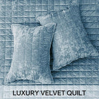 BEDELITE Velvet Quilt Set Queen Size - Luxury Velvet Comforter Bedding Set 3 Pieces, Lightweight Soft Cozy Shiny Dusty Blue Oversized Bedspread Coverlet for All Seasons with 2 Pillow Shams