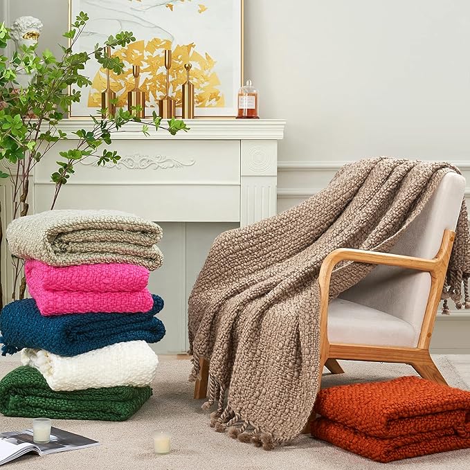 Home Soft Things Basket Weave Throw Blanket, Soft Cozy Warm Blanket with Braided Decorative Throw for Couch Sofa Outdoor Indoor, Silver, 50''x60