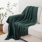 BATTILO HOME Forest Green Throw Blanket for Couch, Knit Christmas Throw Blanket Versatile for Chair, Super Soft Warm Green Christmas Blanket with Tassels for Bed, Sofa and Living Room, 60" x 80"
