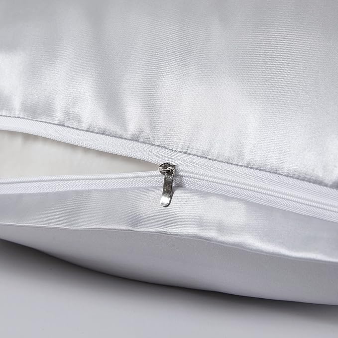 Satin Pillowcases with Zipper （20x26）,Standard Size Pillowcases Set of 2, Light Gray Silk Pillowcase for Hair and Skin