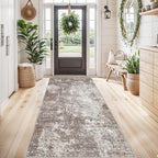 4x8 Washable Indoor Entryway Rug – Non-Slip Rubber Backed Floor Mat for Kitchen Hallway Bedroom – Modern Abstract Low-Pile Thin Wide Carpet Runner for Bathroom Living Room Office (Brown Beige, 4x8)