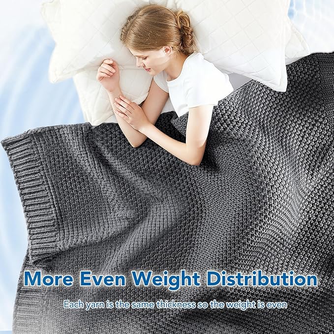 Topcee Knitted Weighted Blanket - 60"x80" 20lbs Queen Size Cooling Chunky Knit Heavy Blanket for Adults Cable Yarn Knit Decorative No Beads Soft Cozy and Cooling Weighted Throw Machine Washable