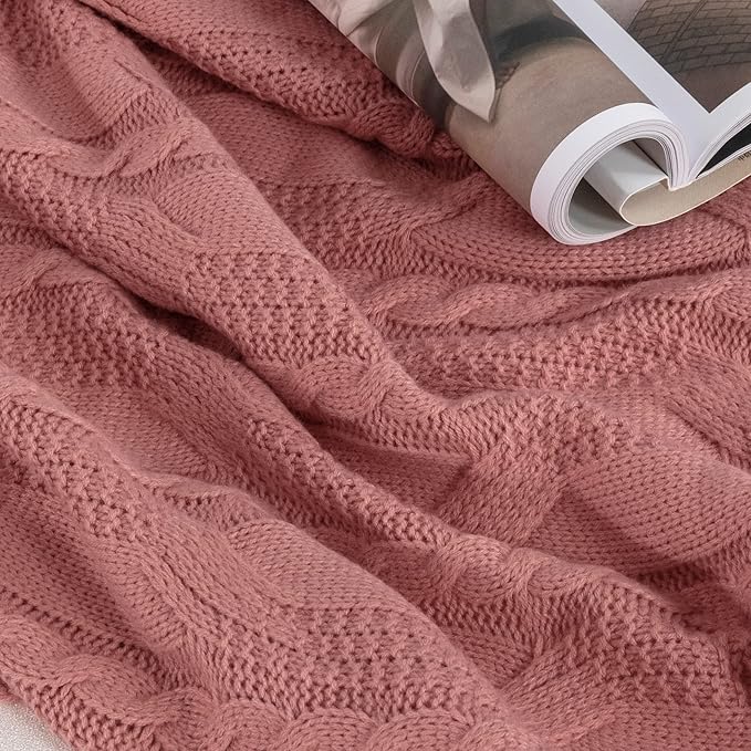 Aormenzy Dusty Pink Knit Throw Blankets Oversized Cable Knit Decorative Throw Blanket Dusty Rose Soft Cozy Knitted Blanket for Sofa Couch Bed, 60" x 80"