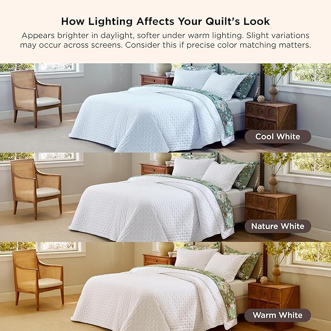 Bedsure Quilts Queen Size - Bright White Bedspread Queen Size & Lightweight Comforter, Modern Coverlet with Clover Pattern, Ultra Soft All-Season Bedding, 90 x 96 Inches | Stitch-Free Quilting, Lightweight, Summer Bedding Set, Machine Washable, Pet-Fri...
