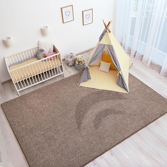 Keeko Living Room Rugs 7x10, Soft Modern Large Area Rug for Bedroom Washable Memory Foam Indoor Big Carpet Low Pile Minimalist Non Slip Rug for Classroom Dorm Kids Room Home Decor Brown and White
