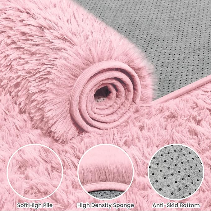 5x7 Area Rugs for Living Room Rug: Soft Fluffy Shag Pink Rugs for Bedroom, Non-Slip Large Fuzzy Plush Rug Indoor Floor Carpet for Nursery Kids Boys Girls Room, Dorms, Playroom, Modern Home Decor