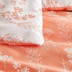 Bedsure Queen Comforter Set - Coral Orange Bed Set, 3 Pieces Cute Floral Bedding, 1 Soft Reversible Botanical Flowers Comforter and 2 Pillow Shams