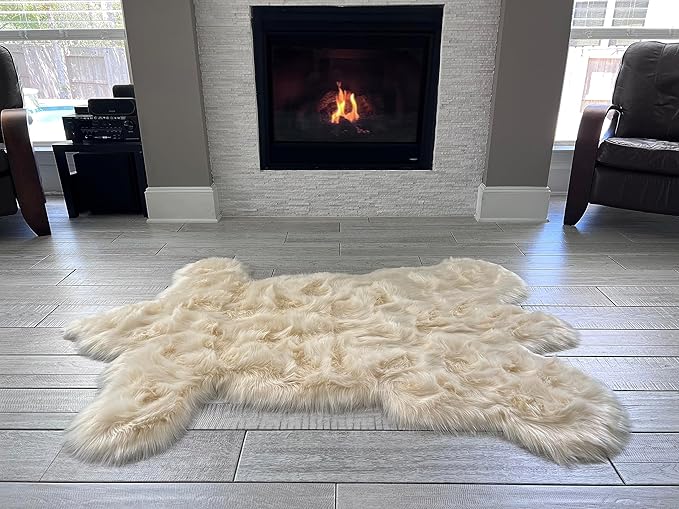 LAMBZY Bear Skin Rug Super Soft Fluffy Faux Fur for Bedroom Floor Sofa Living Room High-Density Plush Shaggy Carpet Sofa Cover Bedside Sheepskin Rug (4'x6', Cream)