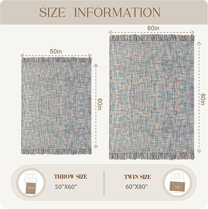 Multi-Color Pink Blue Cable Woven Throw Blanket for Couch,50"X60" Boho Style Textured Blankets for Home Decor,Super Soft Warm Cozy Chunky Blanket with Decorative Tassels for Bed