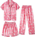 Hupohoi Unisex Girls Boys Kids Pajama Sets Button Down Satin Sleepwear Nighty 3PCS Silky Lounge Sets Nightwear