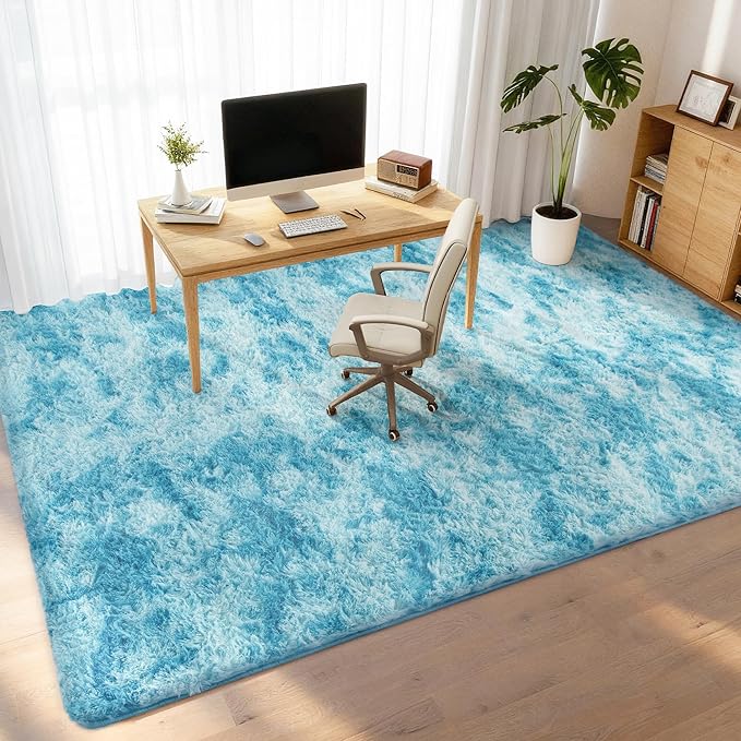 Litanika 4x6 Fluffy Shag Faux Fur Area Rug for Living Room Bedroom, Tie-Dyed Dreamy Blue High Pile Soft Plush Shaggy Furry Bedside Playroom Dorm Carpet, Non-Slip, Non-Shedding Modern Indoor Floor Rug