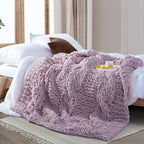 Chunky Knit Blanket Throw - 100% Hand Knitted Chunky Soft Throw Blanket for Couch, Thick and Warm Blanket for Winter, Purple, 50x60 Inches