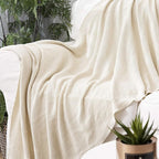Longhui bedding Cream Cotton Cable Knit Throw Blanket for Couch Sofa Bed, Home Decorative Throw Blanket for Couch, Lightweight Woven Throw Blankets with Bonus Laundering Bag, 3.4 Pounds 60 x 80 Beige