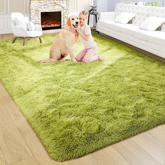 Noahas Large Fluffy Green 5x8 Area Rugs for Living Room Bedroom,Thick Shag Throw Rug,Big Soft Shaggy Bedside Non-Slip Plush Dorm Nursery Kids Carpet