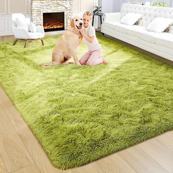 Noahas Large Fluffy Green 8x10 Area Rugs for Living Room Bedroom,Thick Shag Throw Rug,Big Soft Shaggy Bedside Non-Slip Plush Dorm Nursery Kids Carpet