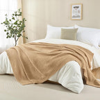 Knitted Throw Blanket 50"X60", Tan Brown Knit Throws for Bed, Super Soft Boho Chevron Blankets for Couch Sofa Chair Room Decor, Textured Decorative Farmhouse Cozy Lightweight