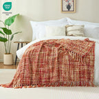 Multi-Color Dark Red Cable Woven Throw Blanket for Couch,60"X80" Boho Style Textured Blankets for Home Decor,Super Soft Warm Cozy Chunky Blanket with Decorative Tassels for Bed