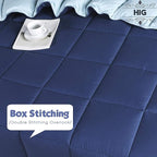 HIG 3pc Down Alternative Comforter Set - All Season Reversible Comforter with Sham - Quilted Duvet Insert with Corner Tabs - Box Stitched - Breathable, Soft, Fluffy (Twin/Twin XL, Navy/Light Blue)