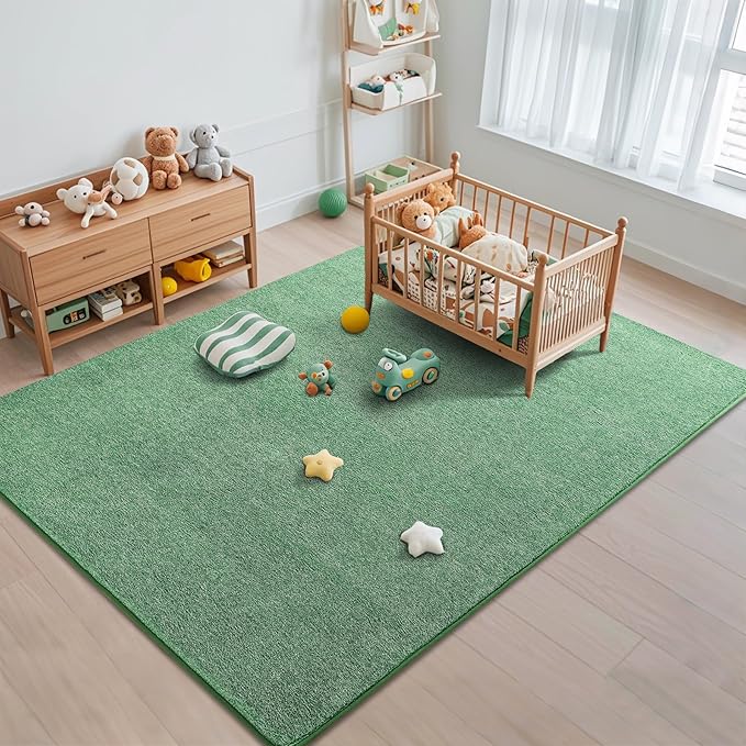 Keeko 4x6 Area Rugs for Living Room, Soft Modern Memory Foam Bedroom Rug Washable Indoor Rug Low Pile Minimalist Non Slip Carpet for Kids Nursery Dorm Room Home Decor Green and White