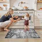 2x4 Washable Runner Rug – Non-Slip Small Throw Rug for Kitchen Floor, Bedroom, Entryway, Bathroom, Bedside – Modern Abstract Neutral Low-Pile Thin Indoor Door Mat（Black Grey,2x4）