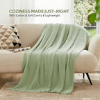 SOULFUL Muslin Throw Blanket with Tassels - Soft Queen Cotton Throw Blanket for Couch or Bed, Lightweight and Breathable Gauze for All Seasons, Grassgreen, 90" x 90"