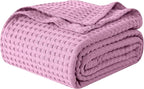 Elegant Comfort Premium 100% Cotton Waffle Blanket - Lightweight Breathable Waffle Weave Bed Blanket - Soft and Warm All Season Blanket for Couch, Sofa and Bed, Queen Size 90x90 Inches, Lavender
