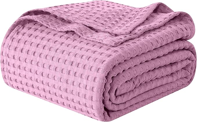 Elegant Comfort Premium 100% Cotton Waffle Blanket - Lightweight Breathable Waffle Weave Bed Blanket - Soft and Warm All Season Blanket for Couch, Sofa and Bed, TwinXL Size 68x90 Inches, Lavender