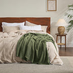 Bedsure Gentlesoft 100% Cotton Throw Blanket for Couch 50x70 inches - Breathable and Soft for Spring Summer, Waffle Weave Throw Blanket for Office, Olive Green