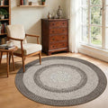Modern Bordered Round Area Rug 4ft Washable Bedroom Circle Rugs Non Slip Stain Resistant Dining Room Round Throw Carpet Contemporary Circle Mats for Living Room Kitchen Nursery, Mocha