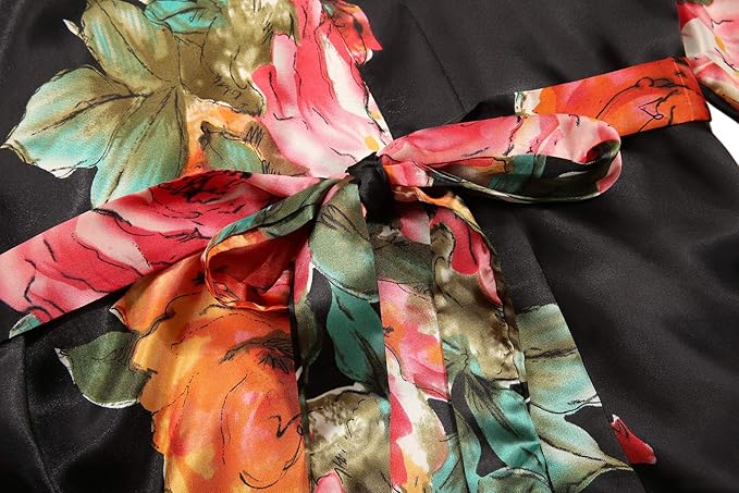 Floral Silk Robes for Women Kimono Satin Short Bath Robe Bridal Dressing Gown Bride Bridesmaids Lightweight Bathrobes