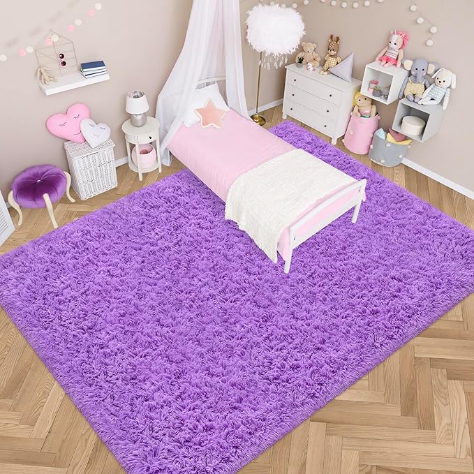 Fluffy Rugs for Living Room 6x9 Purple Shaggy Rug for Bedroom Girls Non Slip Modern Indoor Furry Floor Carpet Washable Plush Fuzzy Kids Carpet for Nursery Teen Dorm Room