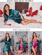 Ekouaer Women's Satin Robe Valentines Lingerie for Women Kimono Bathrobe Short Ruffle Belted Robes Bridesmaids Sleepwear