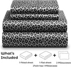 Satin Sheets King [4-Piece, Silver Leopard] Hotel Luxury Silky Bed Sheets - Extra Soft 1800 Microfiber Sheet Set, Wrinkle, Fade, Stain Resistant - Deep Pocket Fitted Sheet, Flat Sheet, Pillow Cases