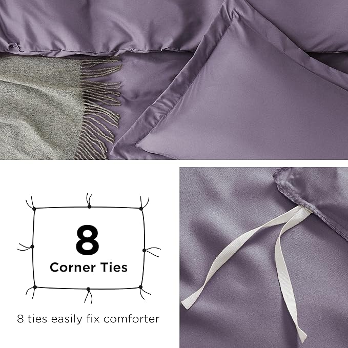 Bedsure Duvet Cover King Size - Soft Double Brushed Bedding Set for Kids & Adults, Zipper Closure, 3 Pieces, Includes 1 Duvet Cover (104"x90") & 2 Pillow Shams, NO Comforter, Grayish Purple