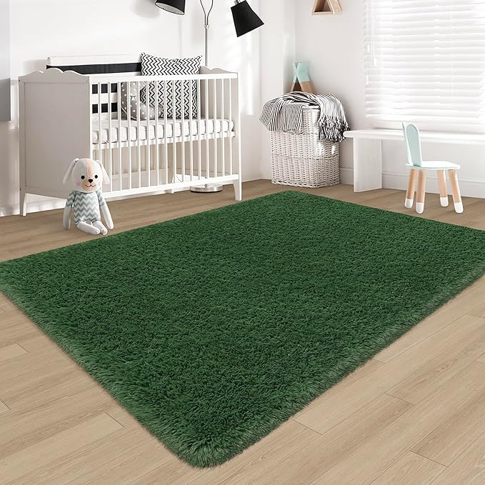Fluffy Rugs for Bedroom Girls 4x6 Green Shaggy Rug for Living Room Modern Indoor Washable Plush Fuzzy Kids Carpet for Nursery Teen Room Dorm Office