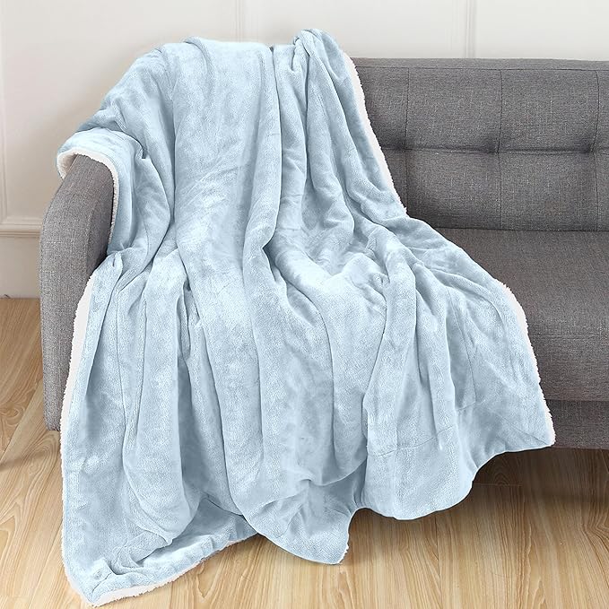 Elegant Comfort Throw Blanket, Reversible Sherpa Flannel, Ultra-Soft, Fuzzy, Cozy and Plush- All Season Lightweight Decorative Throw, 50 x 60 inches, Solid Sherpa Throw, Aqua