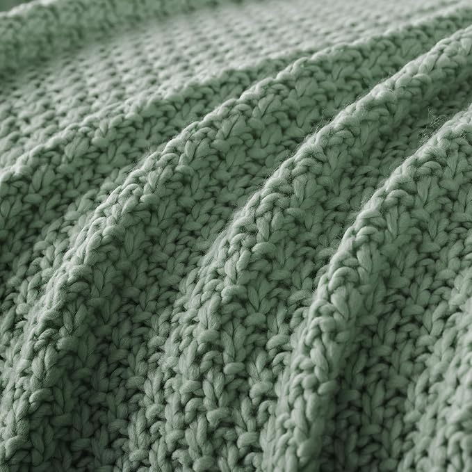 WDCOZY Chunky Cable Knit Throw Blanket Super Soft Warm Knitted Throw Blanket for Couch, Sofa, Chair, Bed Lightweight Breathable Cozy Comfortable Home Decorative Sage Green 60x80 Inches