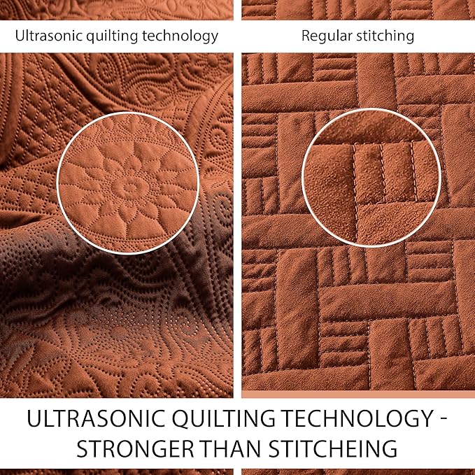 IR Imperial Rooms 10 Pack Twin Quilt Bedding Set (68" x 86") - Bulk Wholesale for Hotels, Guest Bedroom & Airbnbs - Lightweight Microfiber Reversible Floral Embossed Quilts Bedspreads (Rust)