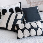 Black White Boho Chunky Tufted Pillow Cover, Neutral Decorative Oblong Throw Pillow Case, Geometric Woven Modern Sham for Bed Couch Living Room, 12x20 inches, 1PCS
