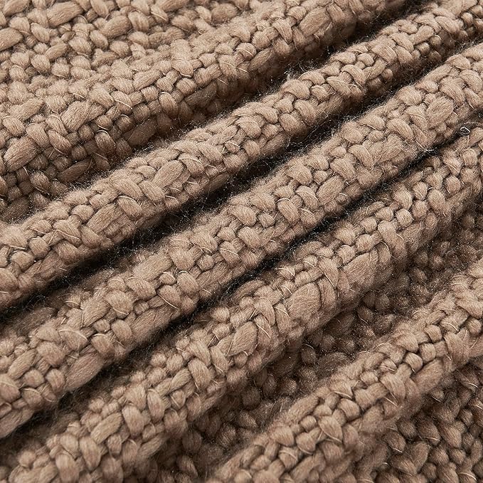 Chunky Knit Throw Blanket with Braided Tassels 50" x 60", Hand Knitted Soft Thick Yarn Basket Weave Boho Farmhouse Blanket, Plush Fluffy Tassel Decor Throw for Couch Bed Sofa, Brown