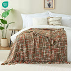Multi-Color Orange Cable Woven Throw Blanket for Couch,60"X80" Boho Style Textured Blankets for Home Decor,Super Soft Warm Cozy Chunky Blanket with Decorative Tassels for Bed and Sofa