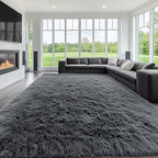 OLANLY 9x9 Machine Washable Large Area Rugs for Living Room, Bedroom, Soft Fluffy Shaggy Bedside Rug, Indoor Floor Carpet for Kids Girls and Boys, Dorms, Nursery, Home Decor Aesthetic, Grey