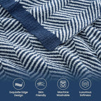 Snuggle Sac Herringbone Throw Blanket for Couch, Reversible Super Soft Warm Chervon Blankets, Cozy Knit Fuzzy Plush Lightweight Stripe Throws for Sofa, Bed, Camping, Navy, 50x60 inches