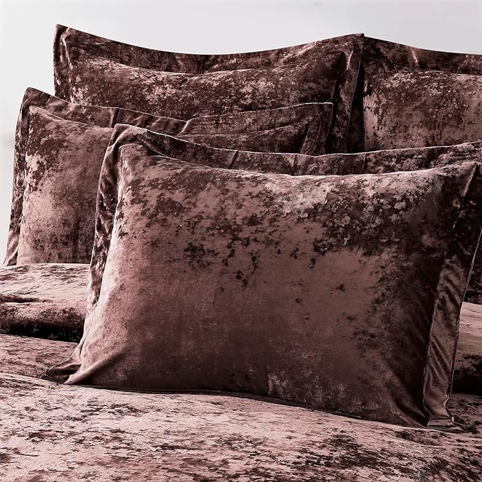 Fredsure Distressed Velvet Comforter Set, 5 Pieces Brown Queen, Distressed Velvet Face and Brushed Microfiber Reverse