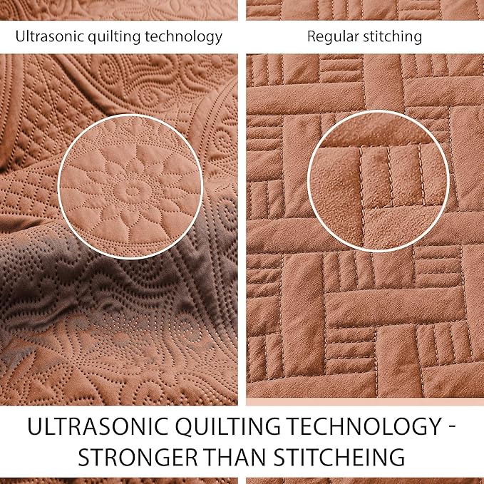 IR Imperial Rooms Twin Quilt Bedding Set Size (68” x 86”) + 1 Pillow Shams (20” x 26” + 2”) - 2 Pcs All Season Lightweight Reversible Microfiber Coverlet Floral Embossed Quilt Bedspread (Rust)