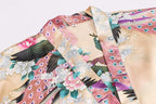 Women's Short Kimono Robes Bride and Bridesmaid Satin Floral Bathrobe Peacock Sleepwear Dressing Gown for Wedding Party