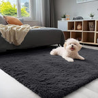 OLANLY 4x12 Area Rugs for Living Room Bedroom, Machine Washable Soft Fluffy Shaggy Bedside Rug, Indoor Floor Carpet for Kids Girls and Boys, Dorms, Nursery Rooms, Home Decor Aesthetic, Black